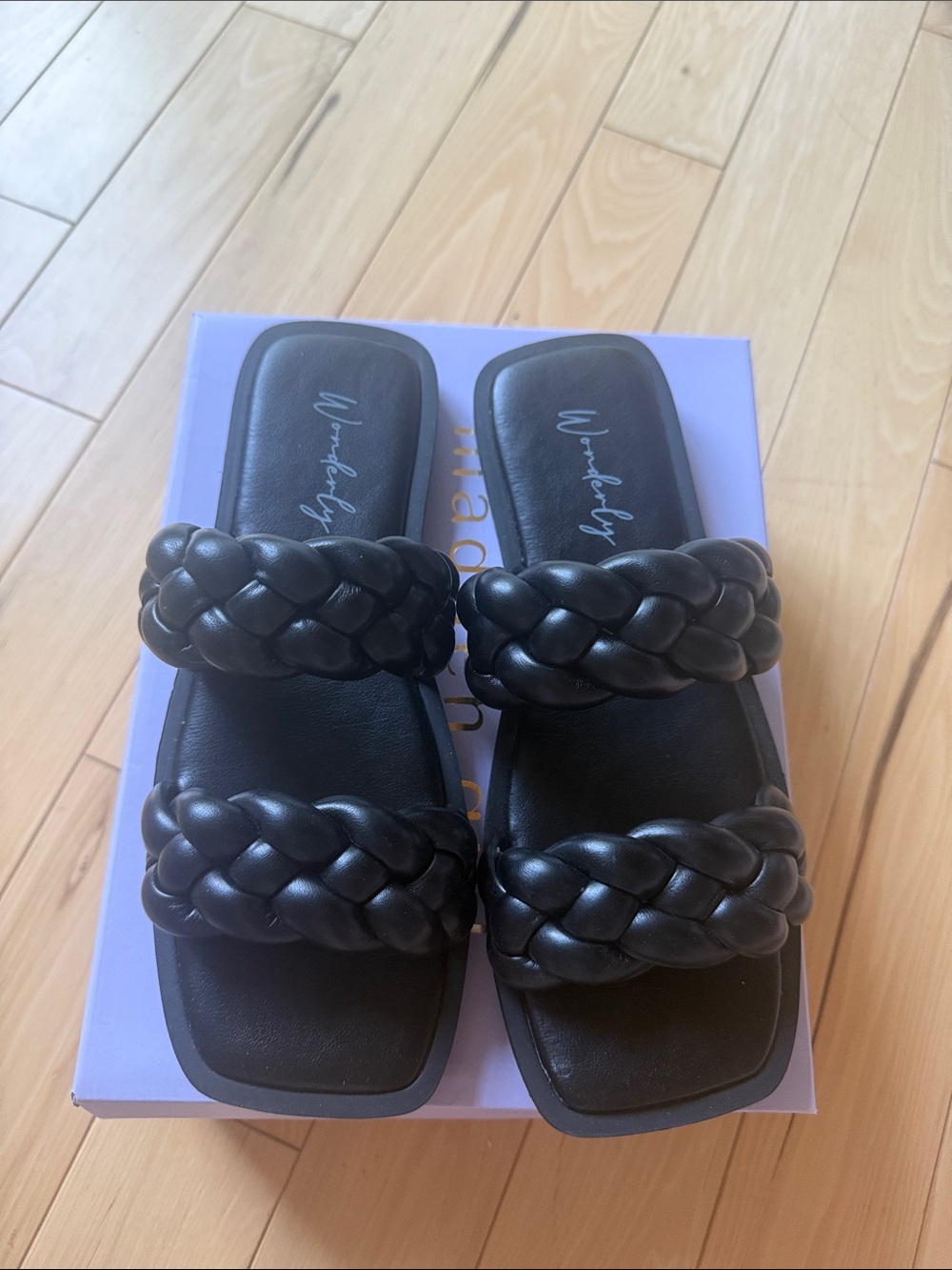 Madden Girl Black Braided Double-Strap Slide Sandals